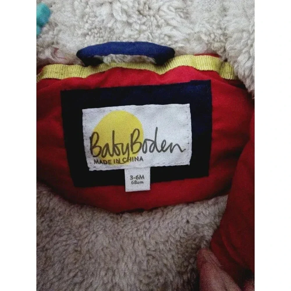 Baby Mini Boden Hooded Navy Red Convertible Coat Jacket Vest Sherpa 3-6 Months